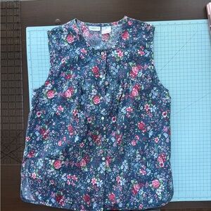Floral Smock Apron with Snap Front and Blue and Pink Floral Pattern - Size med.